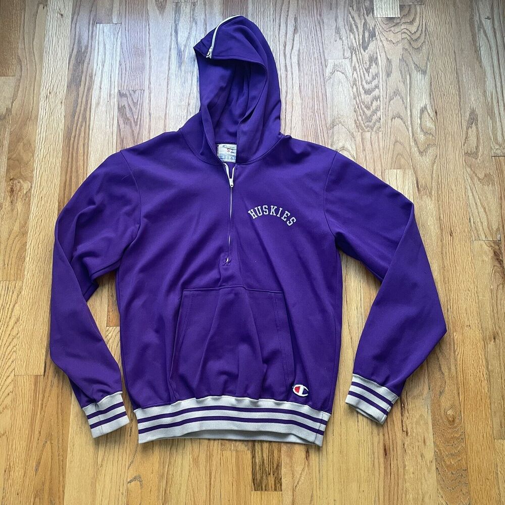 Men's Vintage 80's Champion USA Purple Gray Sliver Huskies Warm Up Jacket Sz S